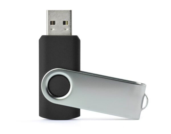 Pendrive TWISTER 32 GB z obrotową obudową i nadrukiem logo, idealny gadżet firmowy.